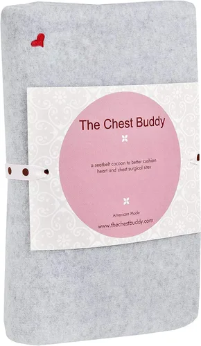 Vista 3 de The Breast & Chest Buddy - Cojín de cinturón de seguridad para cirugía a corazón abierto, mastectomía y reconstrucción de tórax - Gris sólido