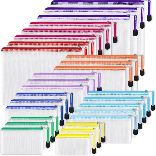 Vista 10 de EOOUT 8 bolsas de malla con cremallera, 8 tamaños, bolsas impermeables con cremallera, 8 colores de plástico impermeable para almacenamiento