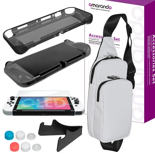 Vista 7 de omarando TPU Case Cover Accessories Kit for Nintendo Switch (OLED Model),Shoulder Bag for Switch,with Tempered Glass Screen Protector ,Thumb Grip