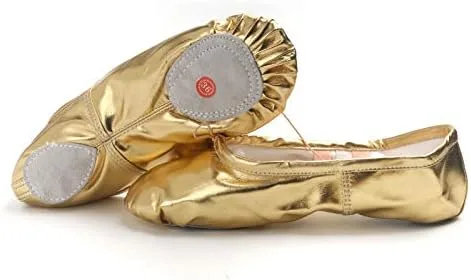 Vista 4 de missfiona Zapatillas de ballet de piel sintética para mujer, zapatos de danza con suela dividida para el vientre plano para adultos