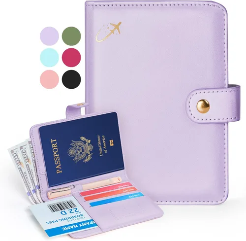 Vista 13 de Forvencer Funda para pasaporte con cierre de cremallera seguro, cartera de pasaporte premium para viajes, bonita funda de tarjeta de bloqueo RFID