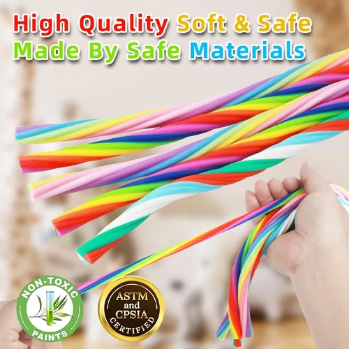 Vista 4 de Juguetes sensoriales para ansiedad, paquete de 5 cuerdas elásticas para niños, fideos de mono texturizados elásticos de 11 a 40 pulgadas, juguetes