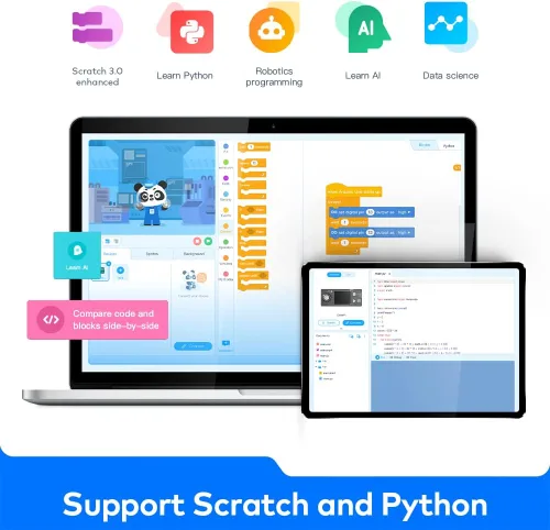 Vista 5 de Makeblock Cyberpi Kit basado en proyectos, codificación para niños de 8 a 12 años, compatible con programación Scratch & Python, robot programable