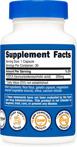 Vista 4 de Nutricost Tudca 250 mg, 30 cápsulas (ácido taursodesoxicólico) - Sin gluten, sin OMG