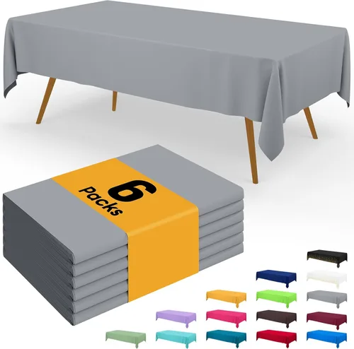 Vista 21 de Smiry - Juego de 6 manteles desechables, 54 x 78 pulgadas, manteles impermeables rectangulares para fiestas, cubierta de mesa de plástico