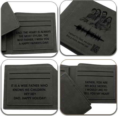 Vista 4 de Carteras de fotos personalizadas para hombresCartera grabada personalizadaRegalos personalizados para el padreMaridoHijo