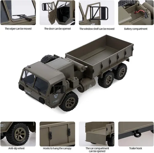 Vista 4 de GoolRC Camión militar RC, auto de control remoto a escala 1:12 6WD, autos militares de 2.4 GHz, camión todoterreno todo terreno, vehículo de juguete