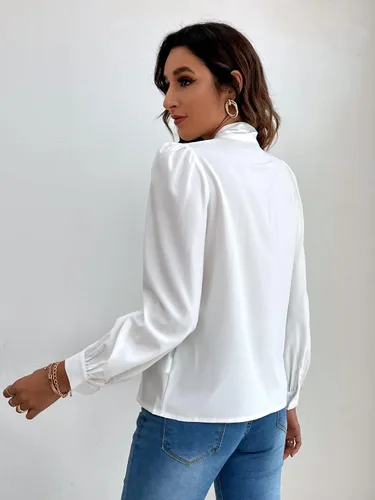 Vista 2 de Verdusa Blusa de gasa de manga larga con cuello de lazo elegante para mujer