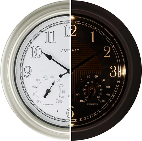 Vista 14 de CLXEAST Reloj de pared atómico iluminado/al aire libre de 14" resistente al