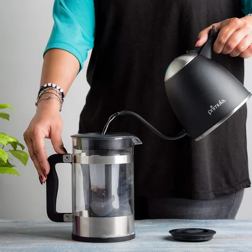 Vista 5 de Cafetera artesanal 2 en 1 de 51 onzas, cafetera fría y prensa de café de 12 tazas, acero inoxidable cepillado