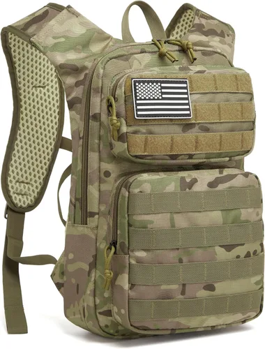 Vista 2 de wotony Mochila de hidratación con vejiga de agua para senderismo, paquete de hidratación táctica para hombres y mujeres, mochila de agua Molle