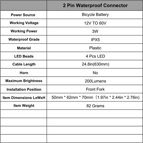 Vista 8 de Faro delantero para bicicleta eléctrica de 48 V, 36 V, compatible con 12 V-60 V, conector impermeable de 2 pines