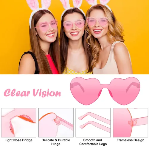 Vista 3 de VJJB Lentes de sol de corazón para mujer, anteojos con forma de corazón rosa, para despedida de soltera, accesorios de moda para fiesta de Barbie
