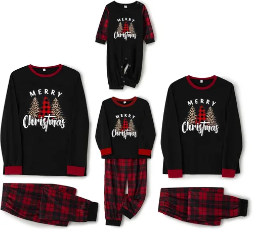 Vista 2 de Awoscut Pijamas de Navidad para la familia, conjunto de pijamas a juego con pantalones de rayas de Navidad para niños, mujeres y hombres