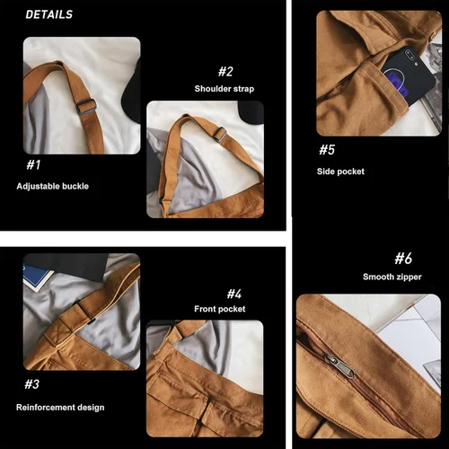 Vista 2 de Henmifyer Bolso bandolera bandolera de cuero pequeño para hombre, bolso casual de viaje de negocios, correas ajustables