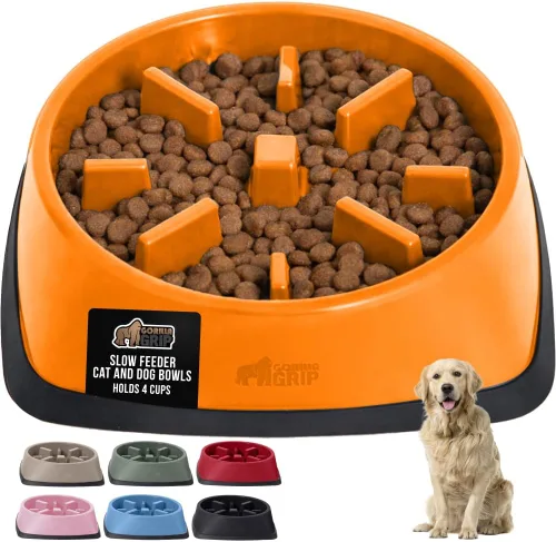 Vista 33 de GORILLA GRIP® Cuencos patentados de alimentación lenta sin BPA, juguete interactivo para perros y gatos, enriquecimiento de entrenamiento Beige