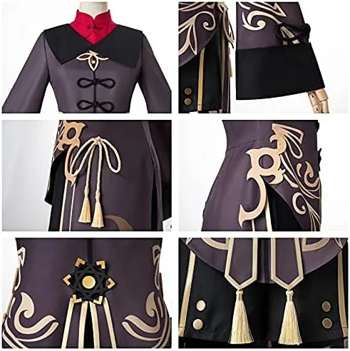 Vista 5 de WYKBPX Anime Hu Tao Cosplay Costume Outfit Game NationalStyle Long Tail Tassels Dress Pants Uniform Set Halloween