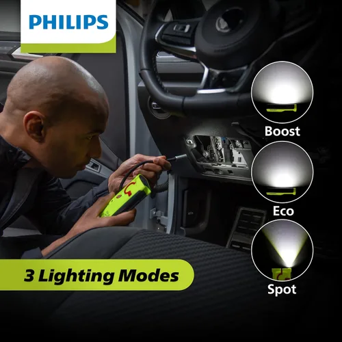 Vista 3 de Philips Xperion 6000 Luz de trabajo LED recargable de bolsillo, linterna de mano profesional de 300 lúmenes con base magnética y gancho
