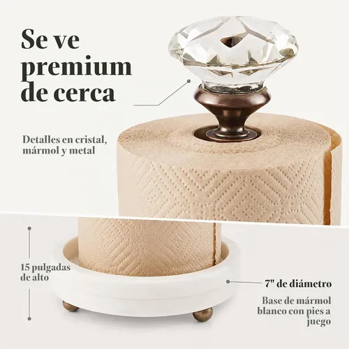 Vista 8 de Mud Pie Soporte de toalla de papel de mármol con perilla de cristal