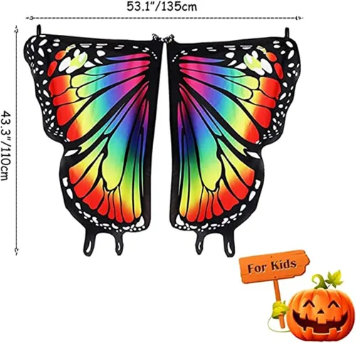 Vista 2 de Alas de mariposa para niñas y niños disfraz de Halloween chal de hadas festival vestido fiesta