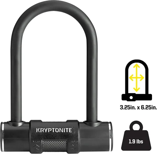 Vista 3 de Kryptonite Candado en U para bicicleta con cable de acero trenzado, cerradura antirrobo en U de alta seguridad, grillete de 0.472 in y cable