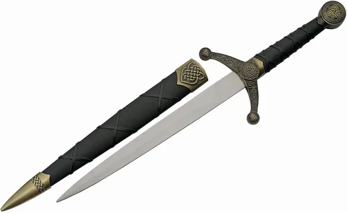 Vista 2 de Szco Supplies Cuchillo de nudo celta medieval con réplica de punta de lanza dorada de 16 pulgadas con vaina, oro/negro, 211532-GD Dorado/Negro