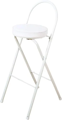 Vista 12 de Taburete plegable para desayuno, silla alta con asiento acolchado, taburete redondo portátil con respaldo, taburete plegable para adultos al aire