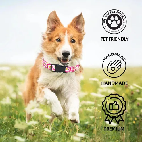 Vista 5 de Tunkoo Pink Daisy - Collar para perro, lindo collar ajustable de algodón de alta calidad, hebilla de plástico duradero para niños pequeños, medianos