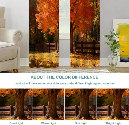 Vista 212 de Shrahala Orange Autumn Autumn Blackout Curtain Tiers, Fall Kitchen Valance Light Blocking Tier Drapes with Rod Pocket, 2 Pack 26 X 24 in