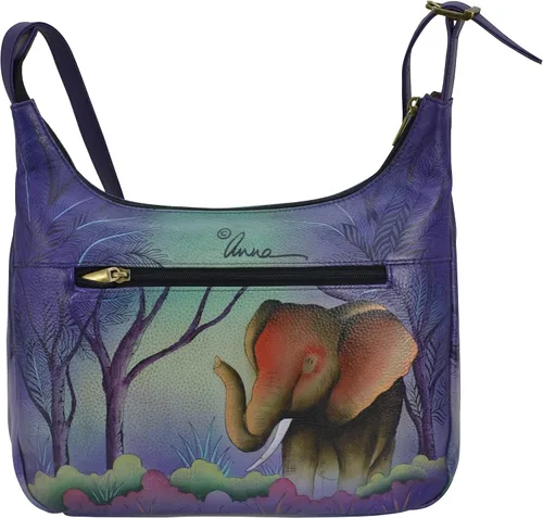Vista 3 de Anna by Anuschka Women’s Original Hand-Painted Genuine Leather Medium Shopper Hobo Familia de elefantes