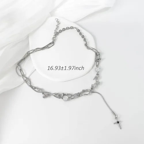 Vista 79 de Y2k - Collar irregular con dije de estrella, piedra de luna, diseño de cadena de moda, joyería de plata picante para mujer