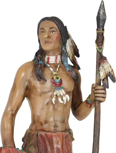 Vista 6 de Ebros Gift Gran nativo americano indio águila guerrero tribal héroe tribal con lanza y escudo de guardia de pie 22 pulgadas de alto, estatua como