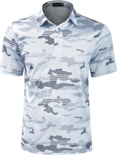 Vista 173 de TAPULCO Camisetas tipo polo de secado rápido para hombre, diseño de camuflaje, atléticas, ligeras, transpirables, casuales, para golf