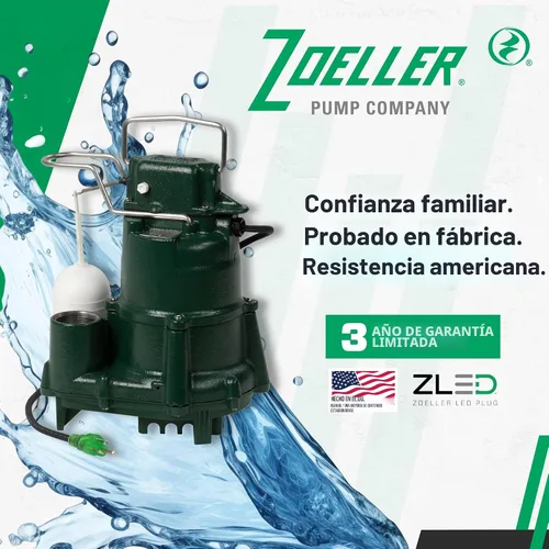 Vista 7 de Zoeller Bomba de sumidero M98 Flow-Mate - 1/2 HP - Hierro fundido - Enchufe de alimentación LED - Alto flujo - Turbina de vórtice - Hardware