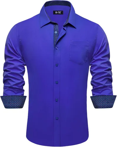 Vista 39 de Hi-Tie Camisa de manga larga jacquard con contraste interior sin arrugas para hombre
