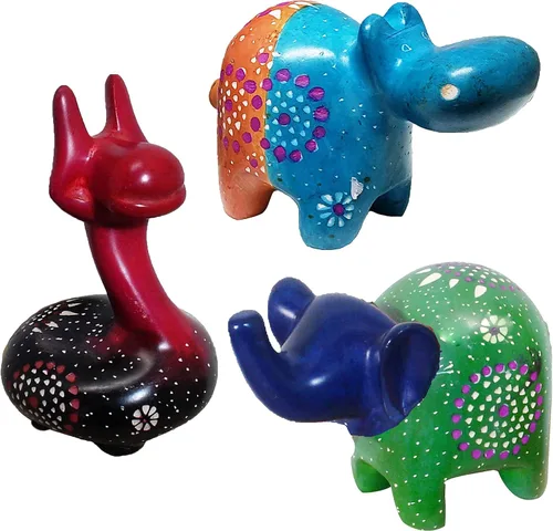 Vista 2 de Safari africano de la selva de animales gorditos de 4 pulgadas, tacto humano auténtico, suave, elegante, fresco y relajante, juego de 3 figuras