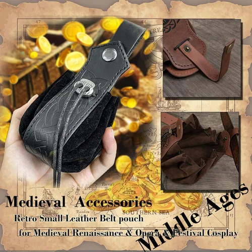 Vista 3 de Riñonera para cinturón, riñonera medieval, vintage, de cuero, funda para teléfono celular, funda para cinturón, bolsillo, casual, senderismo