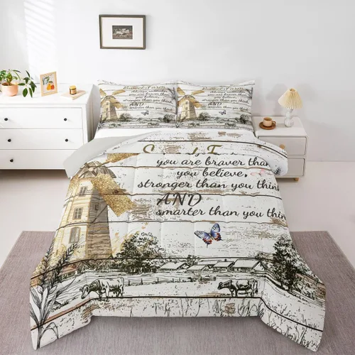 Vista 12 de Erosebridal Juego de edredón rústico de colibrí, juego de ropa de cama de molino de viento rústico para niños, adolescentes y adultos, relleno