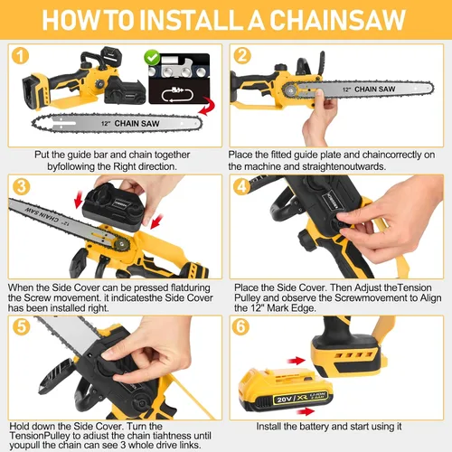 Vista 6 de Mini motosierra inalámbrica compatible con batería Dewalt de 20 V (sin batería) motosierra eléctrica de mano sin escobillas de 12 pulgadas