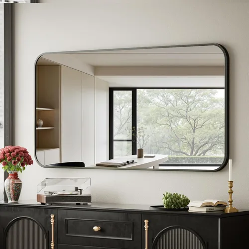 Vista 17 de BEAUTYPEAK Espejo de baño rectangular montado en la pared de 16" x 24", negro