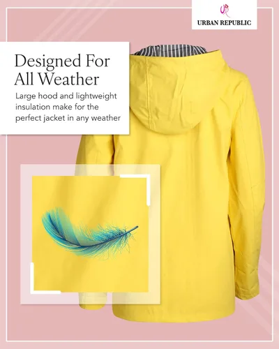 Vista 5 de URBAN REPUBLIC Chubasquero para mujer Chaqueta impermeable cortavientos resistente al agua (S-3XL)