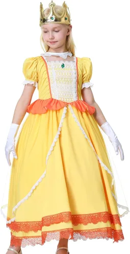 Vista 6 de Ratoher Super Brothers Princess Costume for Kids, Peach and Daisy Princess Cosplay Costume for Toddler Girls