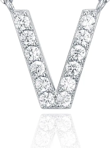 Vista 131 de PAVOI 14K White Gold Plated Cubic Zirconia Initial Necklace Letter Dainty Necklaces for Women