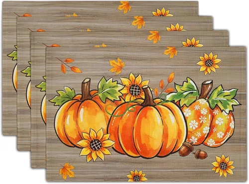 Vista 37 de Fall Placemats 12×18 Inches Set of 4 Autumn Leaves Festival Indoor Kitchen Dining Table Place Mats for Home Party Decoration