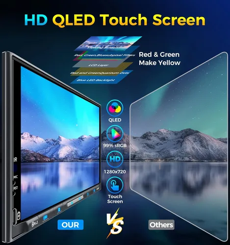 Vista 3 de PLZ estéreo de coche inalámbrico de doble DIN de 7" con pantalla QLED para automóvil, Apple Carplay, Radio, Android Auto, Bluetooth 5.3, Cargador