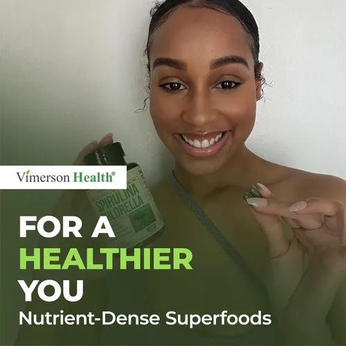 Vista 6 de Cápsulas orgánicas de espirulina y clorella, cápsulas de espirulina con polvo de clorella para apoyo inmunológico, antioxidante y energético.