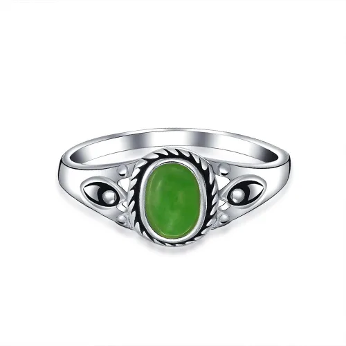Vista 2 de Anillo de filigrana con bisel de jade verde teñido ovalado estilo Bali para mujer, plata de ley 925, piedra natal de agosto