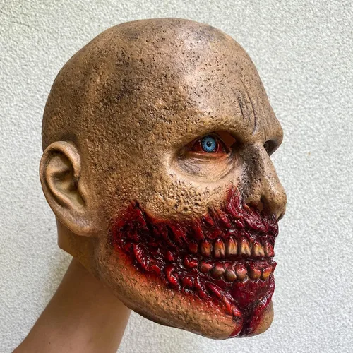 Vista 5 de Máscara de zombi aterradora de látex espeluznante para Halloween, disfraz de terror sangriento para adultos, accesorios de decoración de Halloween