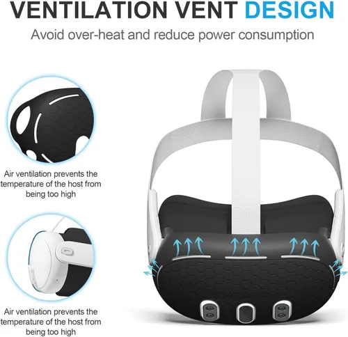 Vista 2 de VR Shell Cover for Quest 3, Silicone Front Headset Protector Cover Compatible with Quest 3 Accessories (Black)