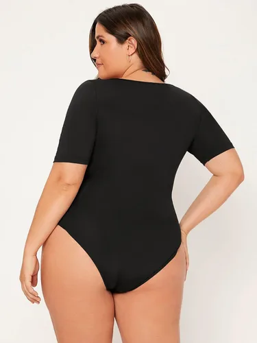 Vista 2 de SOLY HUX Womens Plus Size Bodysuit Scoop Neck Short Sleeve T Shirts Skinny One Piece Bodysuit Summer Basic Tops